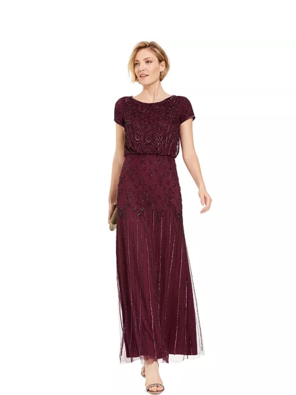 Adrianna Papell Beaded Wine Maxi Dress